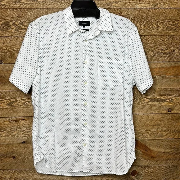 Vince Classic Fit Micro Print Button Down Shirt Short Sleeve Size Large - Picture 2 of 7